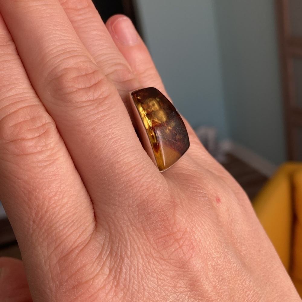 Amber And Silver Adjustable Ring - image 1